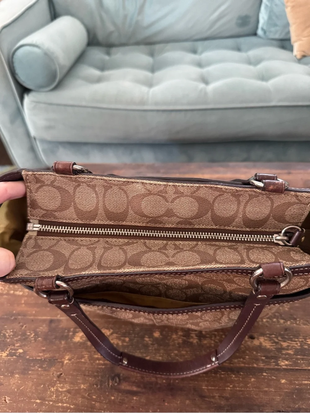 Coach Signature Heritage Stripe Brown, White, & Yellow Tote Bag